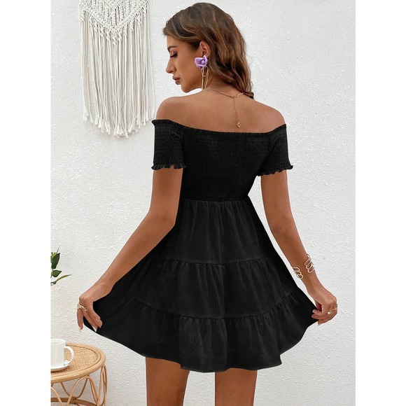 🌟 Off the Shoulder Ruffle Hem mini Dress - Picture 2 of 8
